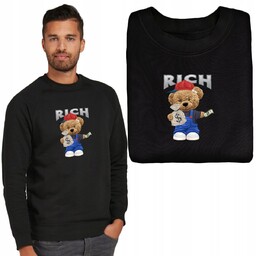 Wygodna BLUZA Męska Czarna TEDDY MIŚ WZORY -