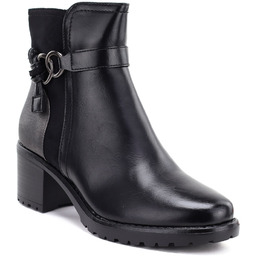 Botki damskie ocieplane na klocku czarne Potocki SZ12873