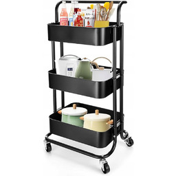 Wózek kuchenny czarny 3 półki kółka barek regał