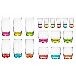 18 el,Zestaw Szklanek Kolorowe DNO+Kieliszki