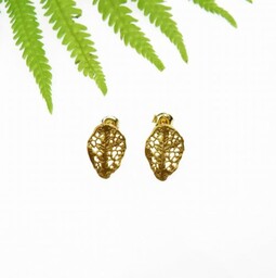 Mini listki złote - kolczyki srebrne