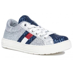 Tommy Hilfiger 0707Y365 półbuty trampki dziecięce srebrny brokat
