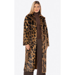 Długi płaszcz ze sztucznego futra w panterkę brązowy