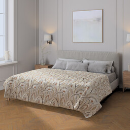 Narzuta pikowana w pasy, oliwkowo-pomarańczowe łuki na kremowym