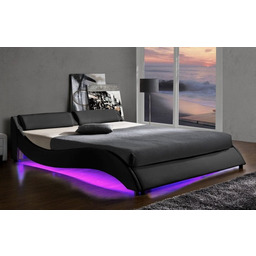 Łóżko tapicerowane 868 LED 160x200 Ekoskóra Czarny OUTLET
