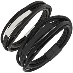 Bransoletki dla par skórzane paski czarna srebrna