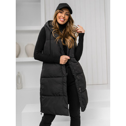 Czarna długa pikowana kamizelka damska z kapturem Denley