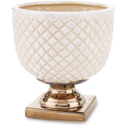 Osłonka donica doniczka ceramiczna biało złota 18,5x17,5x17,5 163006