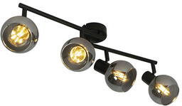 Plafon art deco czarny przydymione szkło 4-źródła światła