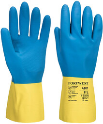 PORTWEST A801 RĘKAWICA LATEKSOWA Z PODWÓJNYM POWLECZENIEM; ŻÓŁTY/NIEBIESKI