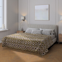 Narzuta pikowana w pasy, kremowe wzory azteckie