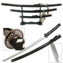 Zestaw mieczy japońskich ze stojakiem Katana Wakizashi Tanto
