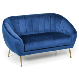 Sofa aksamit MARLENE, dwuosobowa, niebieska
