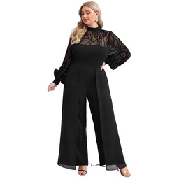 KOMBINEZON DAMSKI PLUS SIZE CZARNY Z GEOMETRYCZNYM WZOREM