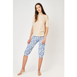 Piżama damska letnia z motywem roślinnym w kolorze