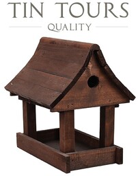 BRĄZOWY DREWNIANY KARMNIK I BUDKA LĘGOWA 2w1 30x23,5x30,5