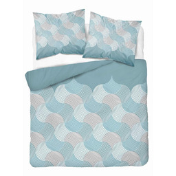 Detexpol Pościel flanelowa 220x200 turkusowo-szare fale geometryczne -