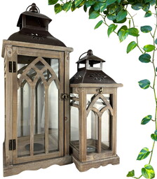 Lampion latarnia drewniana komplet 2 szt brąz 62/43