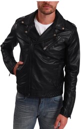 Kurtka męska Lee Cooper Basso skórzana czarna ramoneska-L