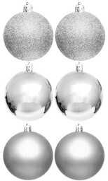CHRISTMAS DECORATION Bombki 80 mm Srebrny (6 sztuk)