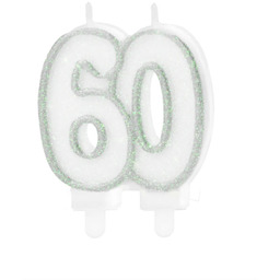 Świeczka na sześćdziesiątkę brokatowa srebrna - 8,5 cm