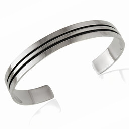 Elegancka szeroka oksydowana srebrna bransoleta ze wzorem dwa