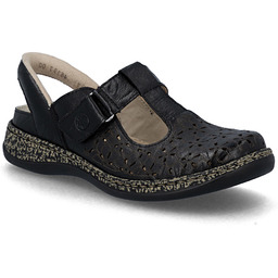 Skórzane sandały damskie ażurowe komfortowe szerokie czarne Rieker