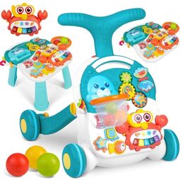 Pchacz, stolik edukacyjny, 2w1, Ricokids, biało-niebieski