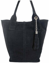 Shopper bag - torebka damska zamszowa - Czarna