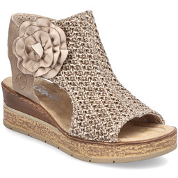 Sandały damskie plecione komfortowe koturn platforma beżowe Rieker