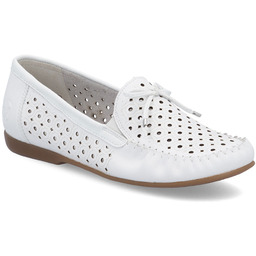 Skórzane mokasyny damskie ażurowe lekkie komfortowe białe Rieker
