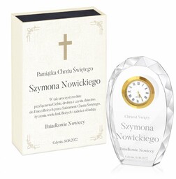 Statuetka kryształowa z grawerem w pudełku z nadrukiem