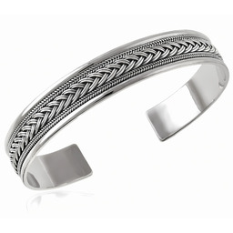 Elegancka szeroka srebrna bransoleta z plecionym wzorem srebro