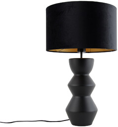 Designerska lampa stołowa czarna z abażurem z weluru