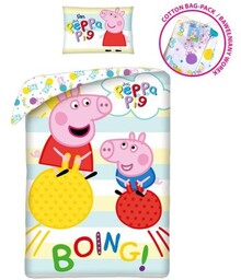 Pościel bawełniana 140x200 Świnka Peppa kolorowa + worek