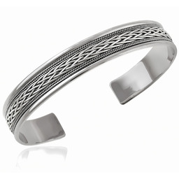 Elegancka szeroka srebrna bransoleta z plecionym wzorem srebro