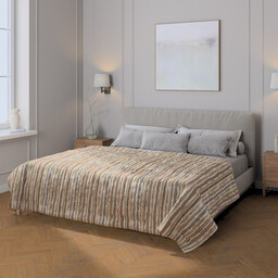 Narzuta pikowana w pasy, oliwkowo-pomarańczowe pasy na kremowym