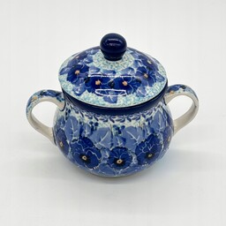 Cukiernica oryginalna ceramika z Bolesławca, niebieskie kwiatki, unikat