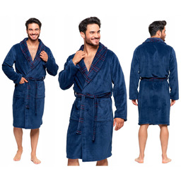 Szlafrok Męski Krótki Klasyczny Ciepły Puszysty Wiązany