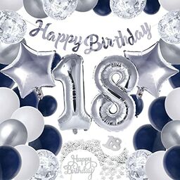 PartyWoo, 38 sztuk srebrnych balonów na 18 urodziny,