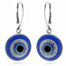 Eleganckie wiszące srebrne kolczyki kółka emaliowane oko proroka