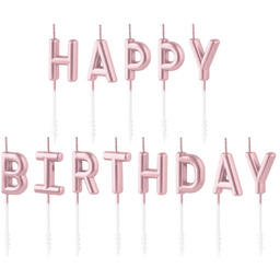 Świeczki pikery napis Happy Birthday - różowe złoto