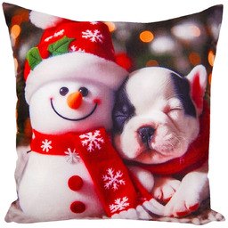 Poszewka bożonarodzeniowa kolorowa w bałwanka i psa JCLA-114
