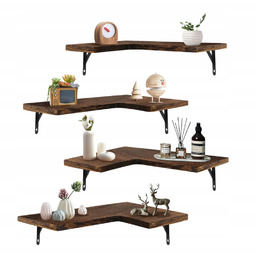 Półki Drewniane Zestaw 4 Drewnianych Półek Wiszących Narożnych