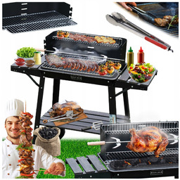 Grill Ogrodowy Węglowy Rożen VL06 Półki XXL Szczypce