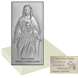 Srebrny Obrazek Serce Jezusa Grawer
