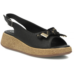 Skórzane sandały damskie na koturnie ażurowe czarne Filippo