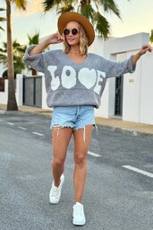 Sweter z napisem Love - ciemnoszary One size