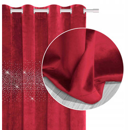 Czerwona Zasłona Zaciemniająca Na Przelotkach Kryształki 140X250 Shiny