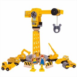 Duży dźwig ruchomy z pojazdami, BJT200-Bigjigs Toys, zabawki